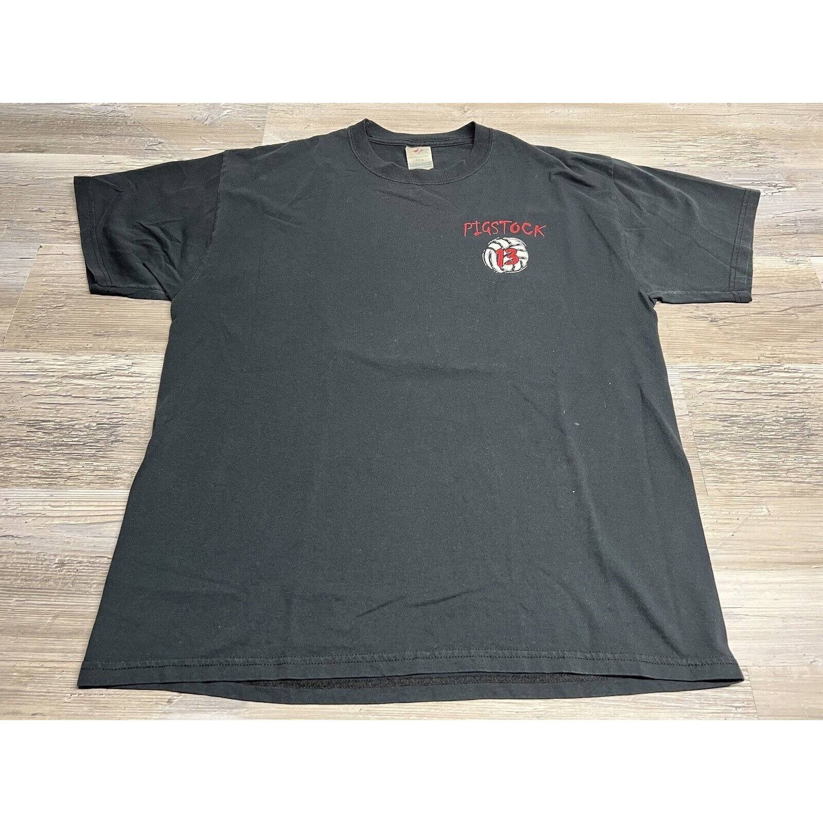 Vintage Y2k Faded Black Graphic T-Shirt Size L Pig Stock 13 Volleyball